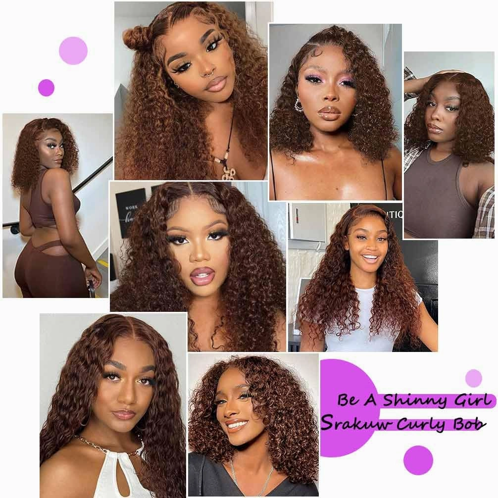 Wear and Go Glueless Wigs Human Hair Pre Plucked Pre Cut Chocolate Brown Lace Front Wigs for Black Women 180 Density Water Wave Bob Wig Human Hair Colored Curly Wig (Chocolate Brown Color, 14 Inch)