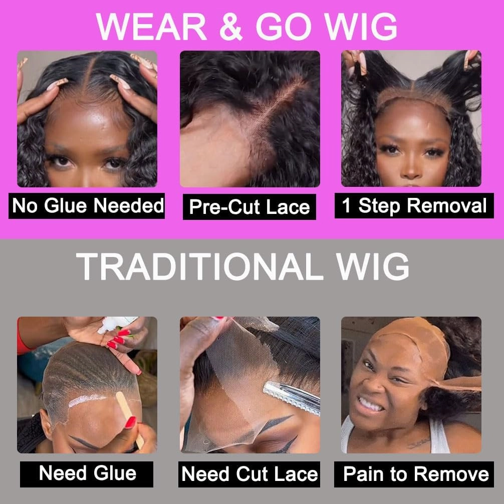 Wear and Go Glueless Wigs Human Hair Pre Plucked Pre Cut Chocolate Brown Lace Front Wigs for Black Women 180 Density Water Wave Bob Wig Human Hair Colored Curly Wig (Chocolate Brown Color, 14 Inch)