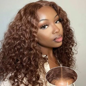 Wear and Go Glueless Wigs Human Hair Pre Plucked Pre Cut Chocolate Brown Lace Front Wigs for Black Women 180 Density Water Wave Wig Human Hair Colored Curly Wig (Chocolate Brown Color, 18 Inch)