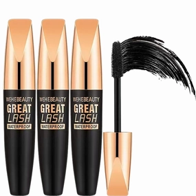 Wehebeauty Great Lash Waterproof | 4D Waterproof Silk Fiber Thick Lengthening Mascara | Natural No Clumping Mascara | Lasting All Day (3PCS)