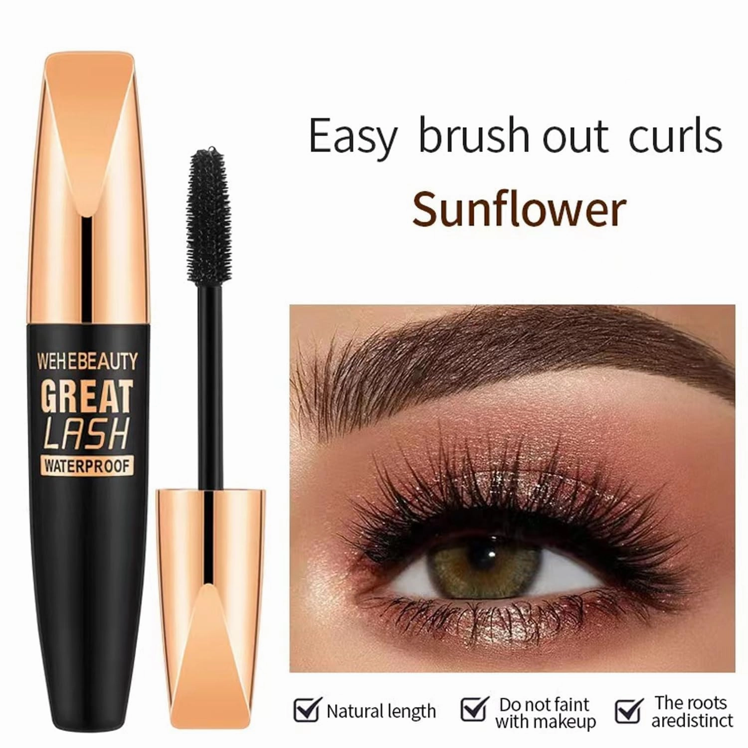 Wehebeauty Great Lash Waterproof | 4D Waterproof Silk Fiber Thick Lengthening Mascara | Natural No Clumping Mascara | Lasting All Day (3PCS)
