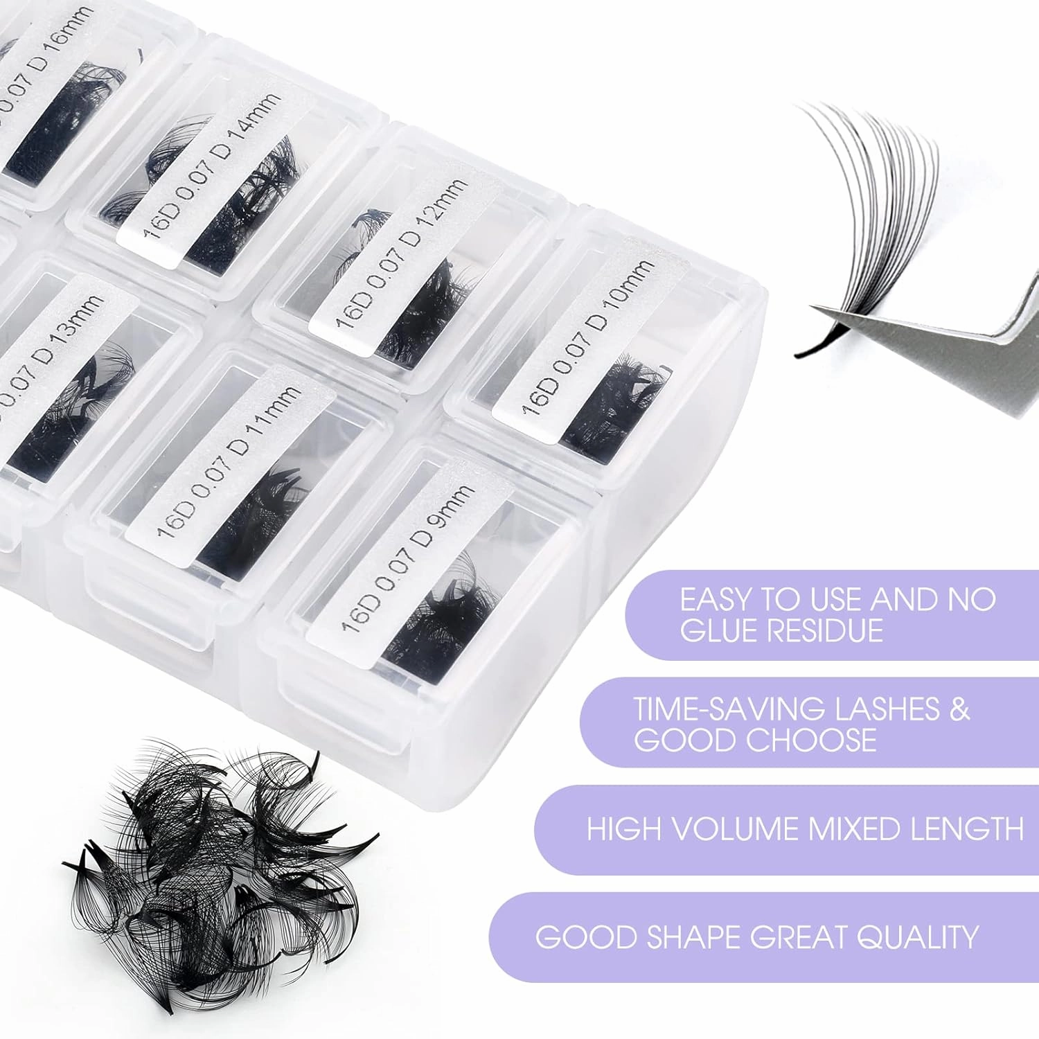 WENDY LASHES Eyelashes 1200PCS False, Premade Fans 16D Volume, Loose Promade D Curl, Mixed 9-20mm, Silk Material, Natural, Individual, 1.0582 Ounce