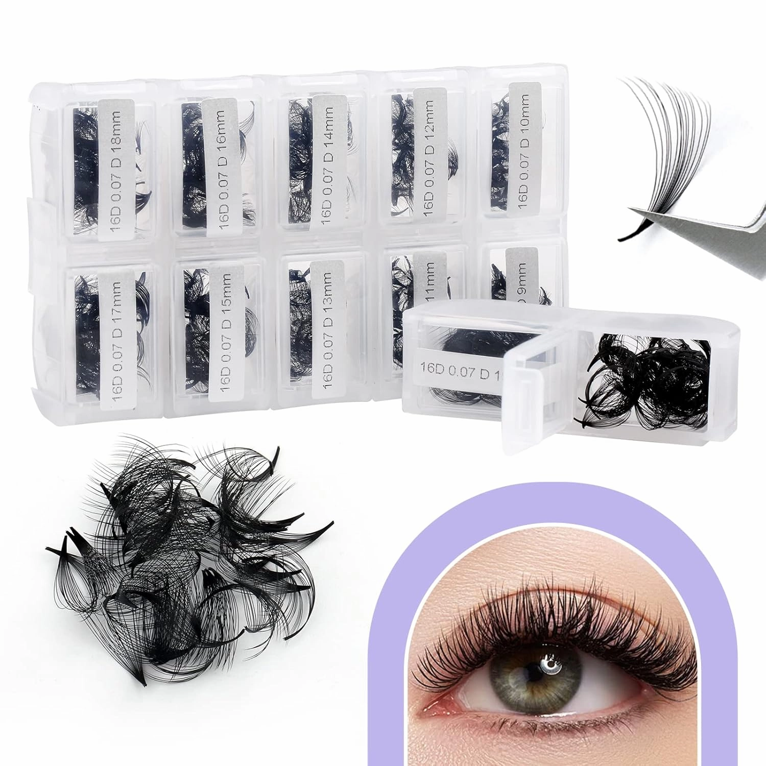 WENDY LASHES Eyelashes 1200PCS False, Premade Fans 16D Volume, Loose Promade D Curl, Mixed 9-20mm, Silk Material, Natural, Individual, 1.0582 Ounce