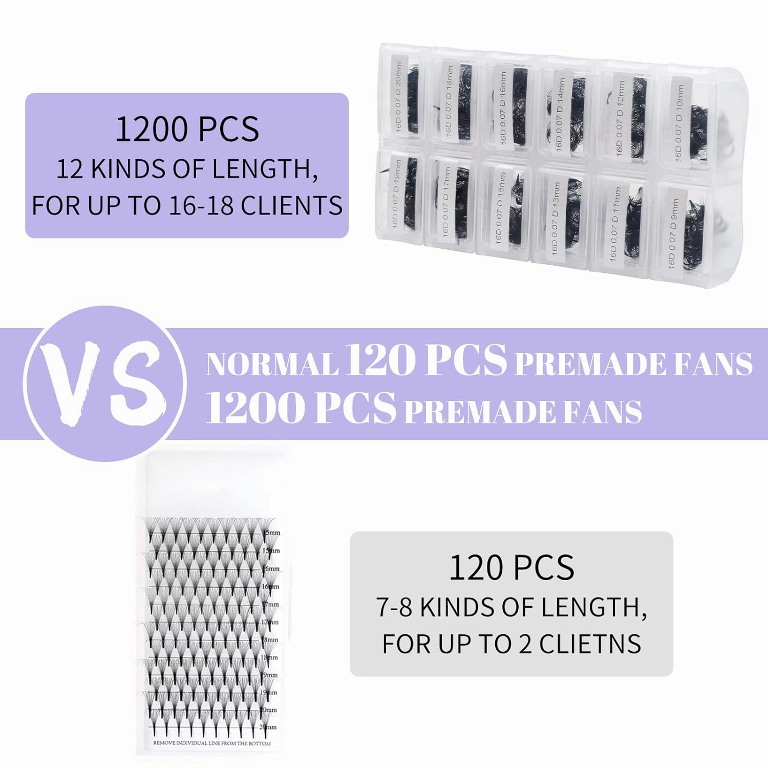 WENDY LASHES Eyelashes 1200PCS False, Premade Fans 16D Volume, Loose Promade D Curl, Mixed 9-20mm, Silk Material, Natural, Individual, 1.0582 Ounce