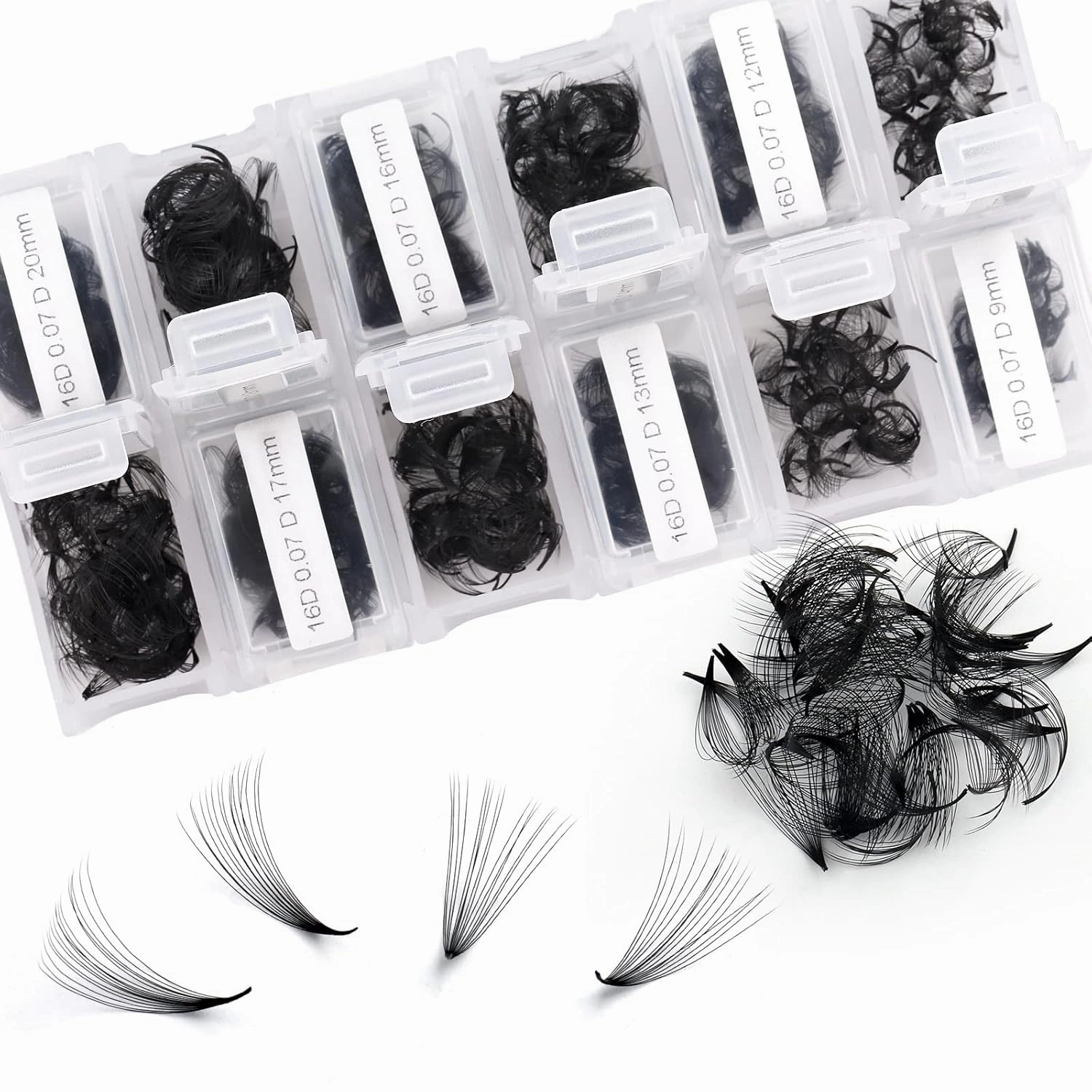 WENDY LASHES Eyelashes 1200PCS False, Premade Fans 16D Volume, Loose Promade D Curl, Mixed 9-20mm, Silk Material, Natural, Individual, 1.0582 Ounce