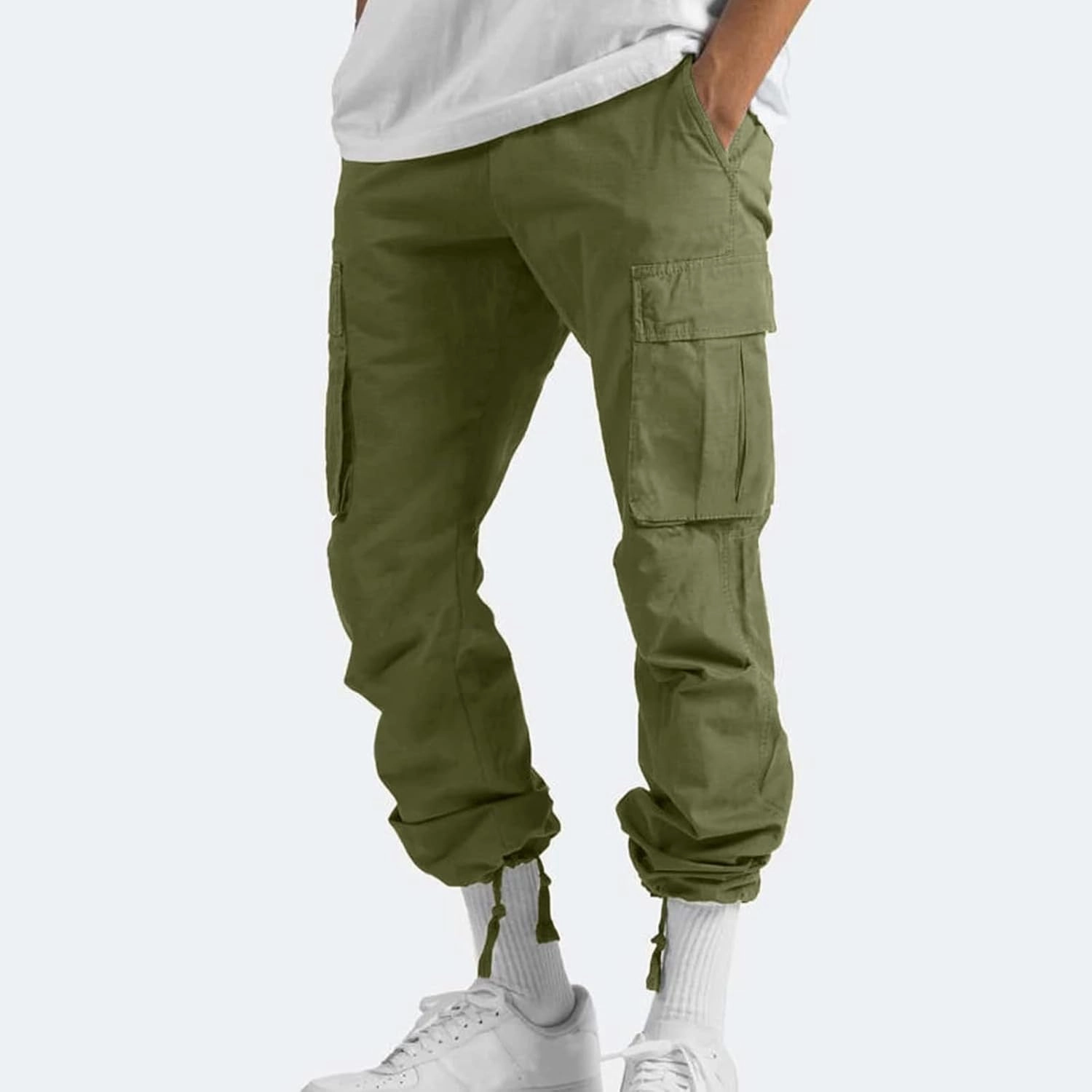 WENKOMG1 Men's Basic Tactical Bottoms Breathable Elastic Waist Trousers Pencil Leg Sports Bottoms