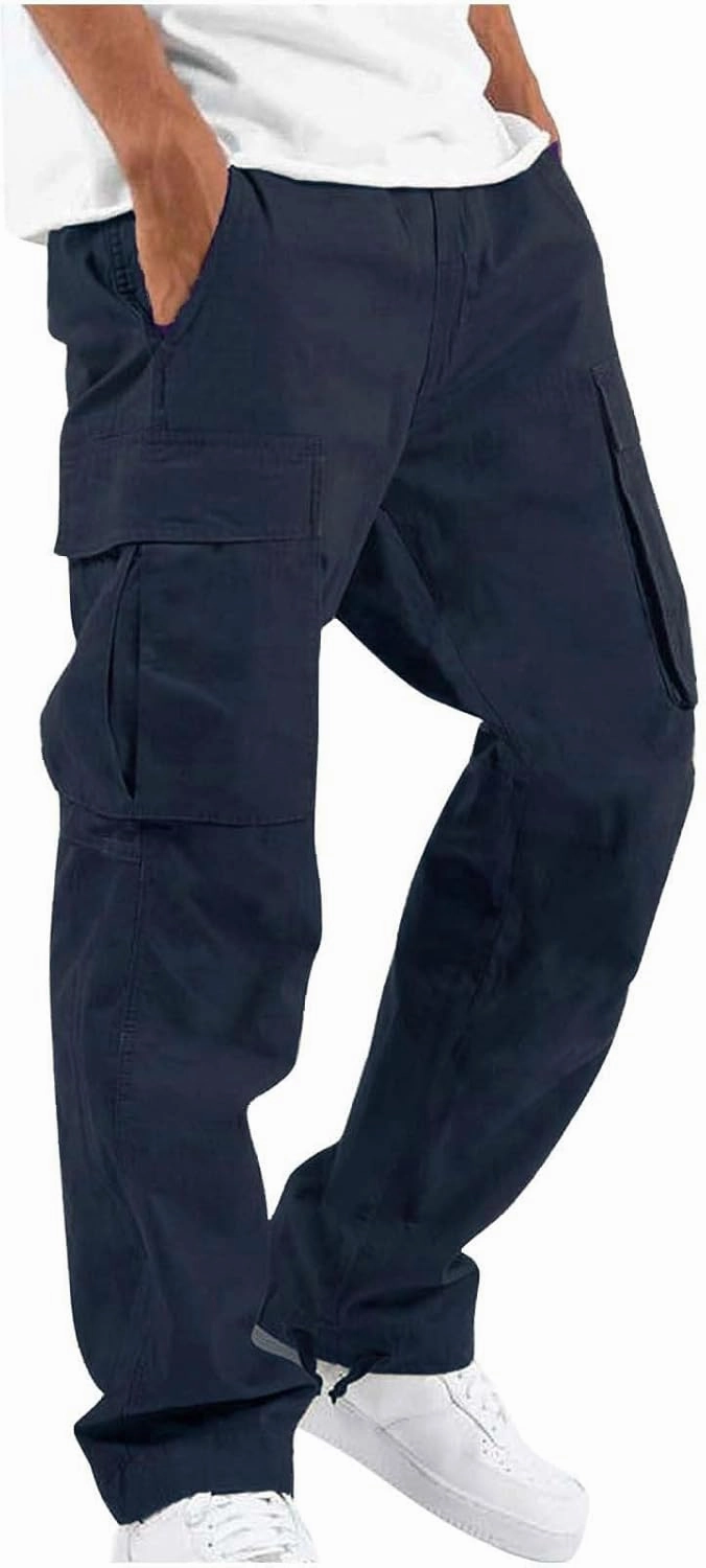 WENKOMG1 Men's Basic Tactical Bottoms Breathable Elastic Waist Trousers Pencil Leg Sports Bottoms