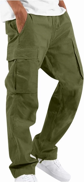 WENKOMG1 Men's Basic Tactical Bottoms Breathable Elastic Waist Trousers Pencil Leg Sports Bottoms