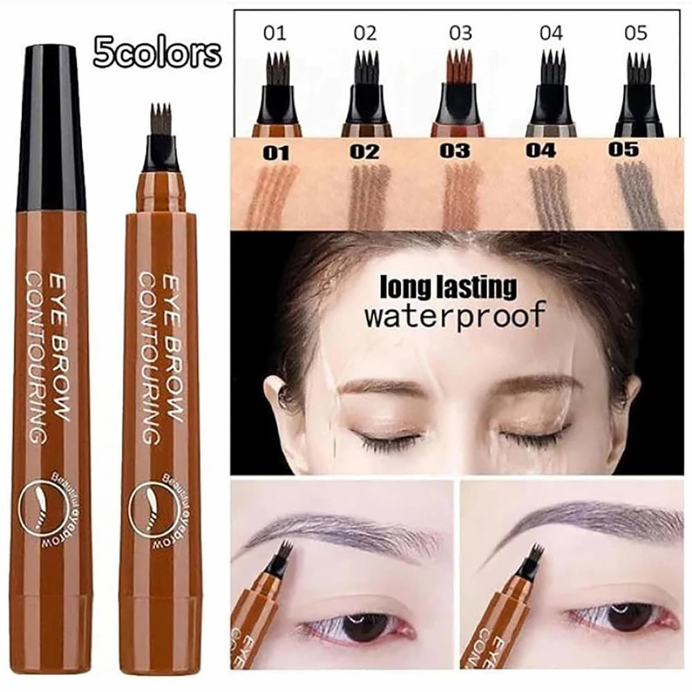 Whimsyard Eyebrow Pencil, Whimsyard Microblading Eyebrow Pen, 3D Waterproof Microblading Eyebrow Pen Whimsyard, 4 Tip Eyebrow Pencil Waterproof, Smudge Proof, Sweat Proof (brown Gray 2pcs)