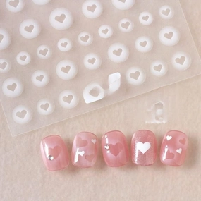 White Bloom Translucent Hollow Planet Heart Nail Sticker 3D Spray Design Nail Art Decoration Press On Nails Decal