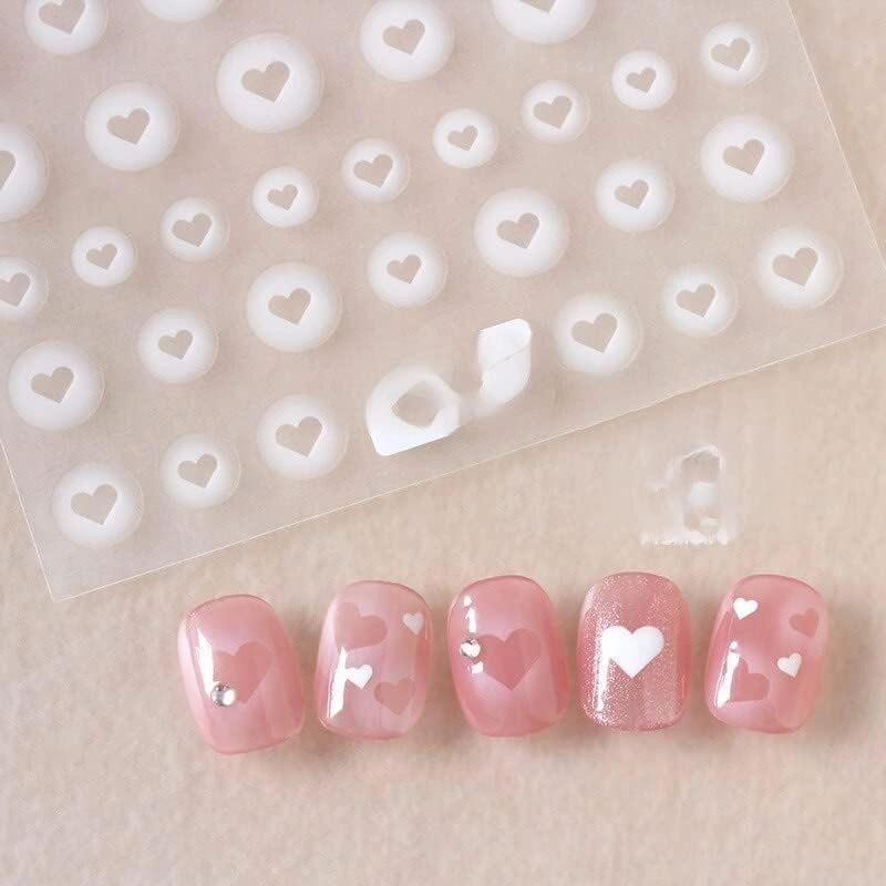 White Bloom Translucent Hollow Planet Heart Nail Sticker 3D Spray Design Nail Art Decoration Press On Nails Decal