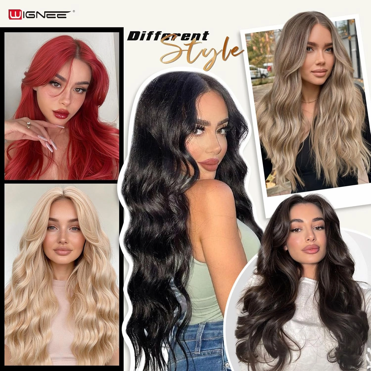 WIGNEE Breathable Long Curly Wavy Dark Brown Wig for Women 26 Inch Middle Part Synthetic Hair Wig Glueless with Bangs Natural Hairline Looking Wigs Wear and Go for Daily/Cosplay/Halloween