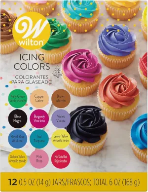 Wilton Edible Gel Food Coloring Variety Set, Vibrant Gel-Based Icing Colors for Frosting, Fondant, Dough & Cake Decorating, 0.5-oz Each, 12-Count