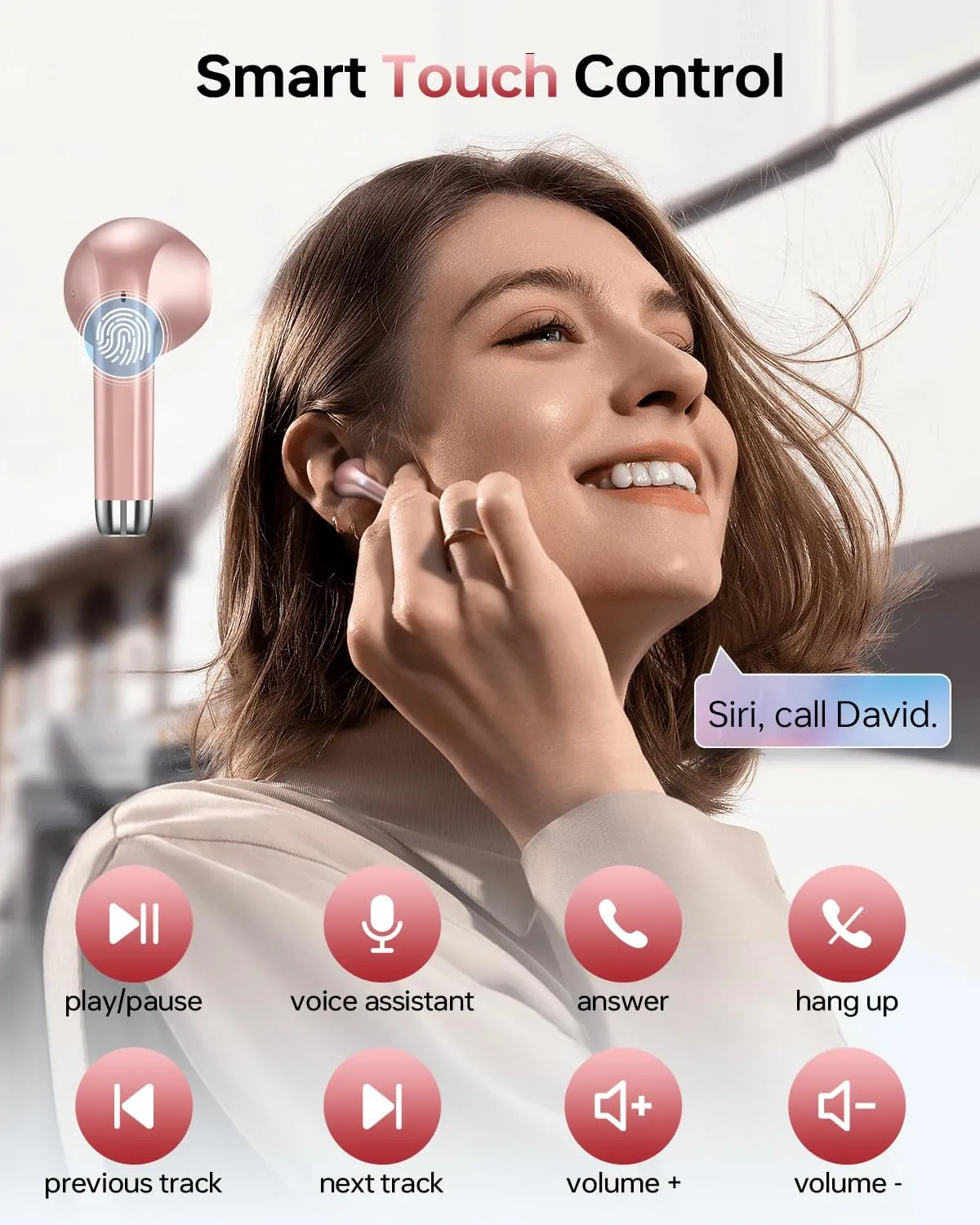 Wireless Earbuds Bluetooth 5.3 Ear Buds, Bluetooth Headphones with LED Display Charging Case, 40Hrs Playtime Stereo Sound, IPX7 Waterproof in-Ear Earphones with Mic for Phone Tablet Sports, Rose