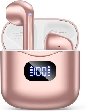 Wireless Earbuds Bluetooth 5.3 Ear Buds, Bluetooth Headphones with LED Display Charging Case, 40Hrs Playtime Stereo Sound, IPX7 Waterproof in-Ear Earphones with Mic for Phone Tablet Sports, Rose