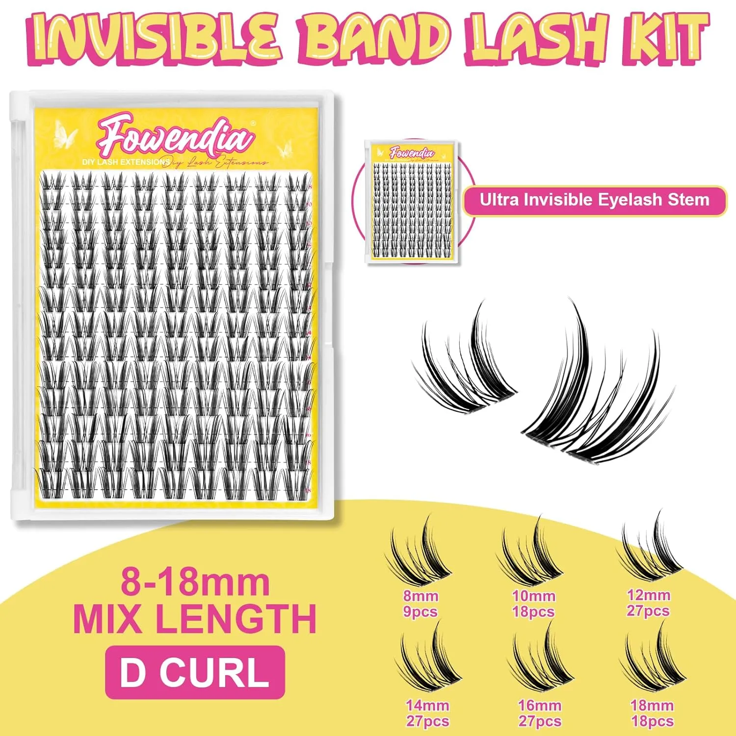 Wispy Lash Clusters 8-18mm Spike Eyelash Clusters D Curl DIY Lash Extension Spikes 0.03mm -Invisible Band Individual Cluster Eyelashes, Freya