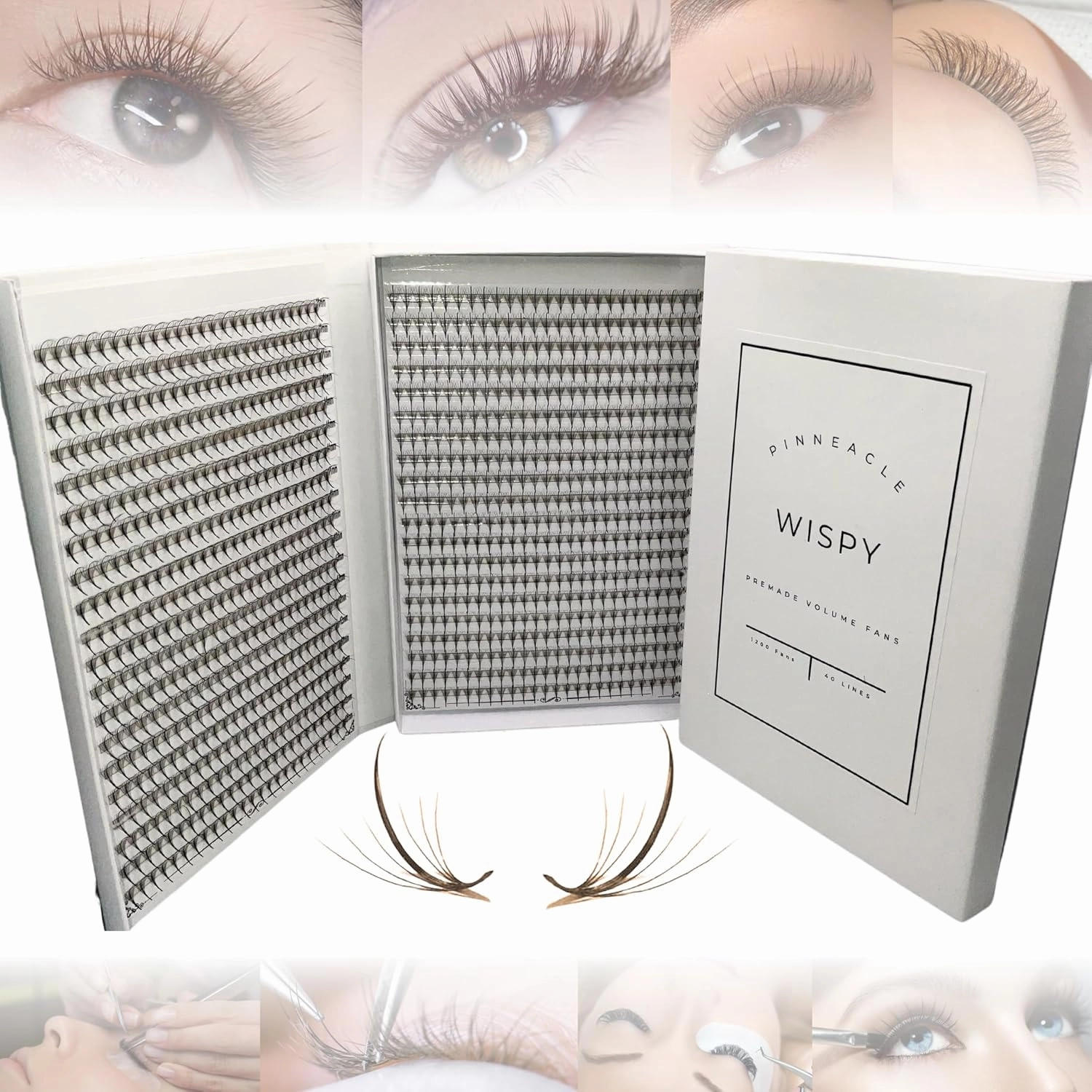 Wispy 1200 Fans - XXL Box - Promade Fans | 5D volume | 0.07 | Premade volume lash fans for professional eyelashes extensions | Pinneacle Lash Supply (Brown | C curl | 12-13-14-15-16mm)