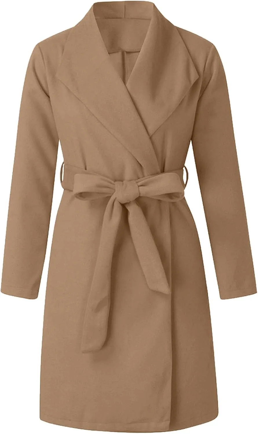 Women Trench Coat 2023 Solid Color Open Front Lapel Outerwear Coat Slim Fit Casual Jacket Fashion Winter Cardigan Tops