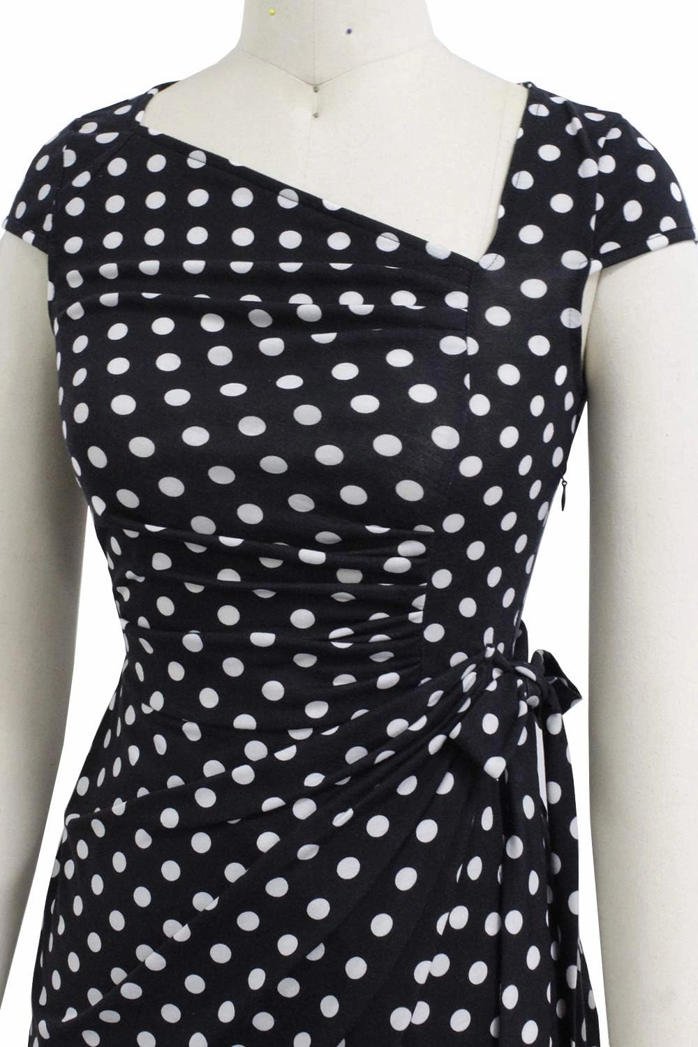 Women's Vintage Cap Sleeves Asymmetrical Neckline Sheath Bodycon Casual Work Cocktail Party Pencil Faux Wrap Dresses