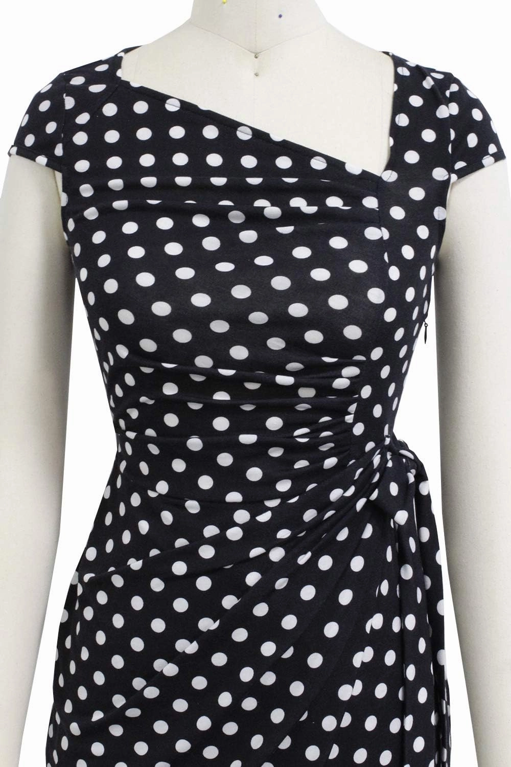 Women's Vintage Cap Sleeves Asymmetrical Neckline Sheath Bodycon Casual Work Cocktail Party Pencil Faux Wrap Dresses