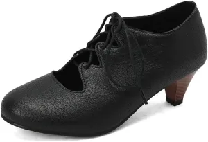 Women's Brogue Oxford Shoes Retro Wingtip Saddle Platform Pumps Lace Up Outdoor Footwear