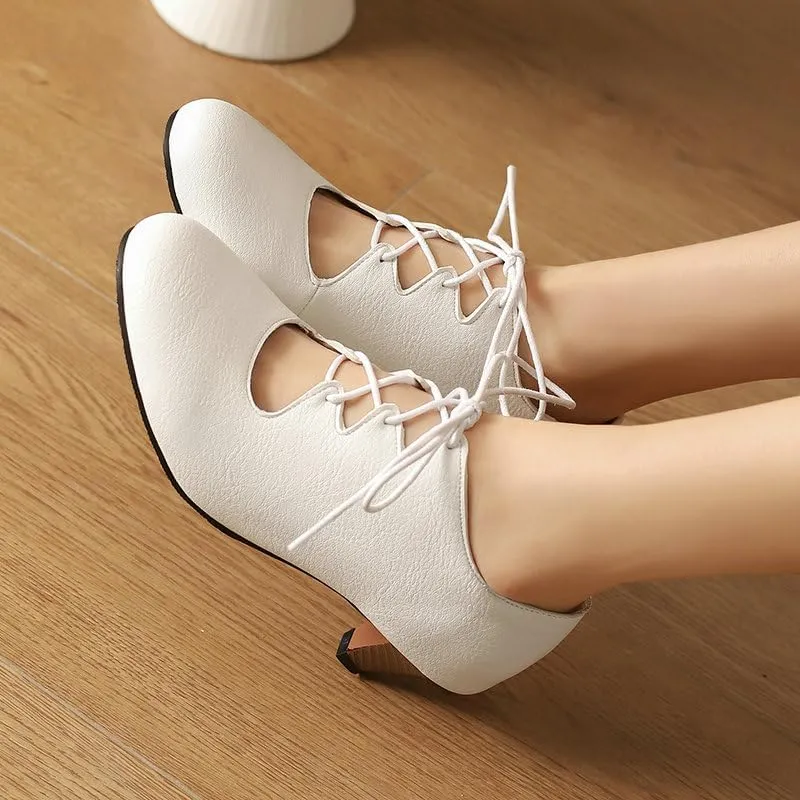Women's Brogue Oxford Shoes Retro Wingtip Saddle Platform Pumps Lace Up Outdoor Footwear