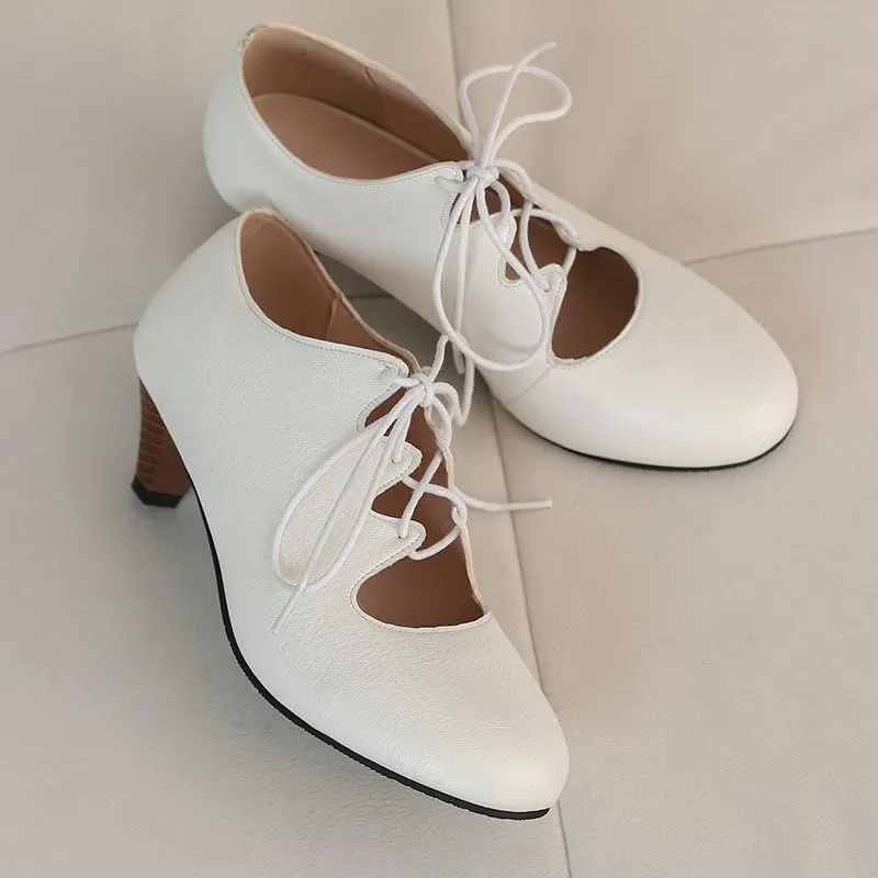 Women's Brogue Oxford Shoes Retro Wingtip Saddle Platform Pumps Lace Up Outdoor Footwear