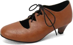 Women's Brogue Oxford Shoes Retro Wingtip Saddle Platform Pumps Lace Up Outdoor Footwear