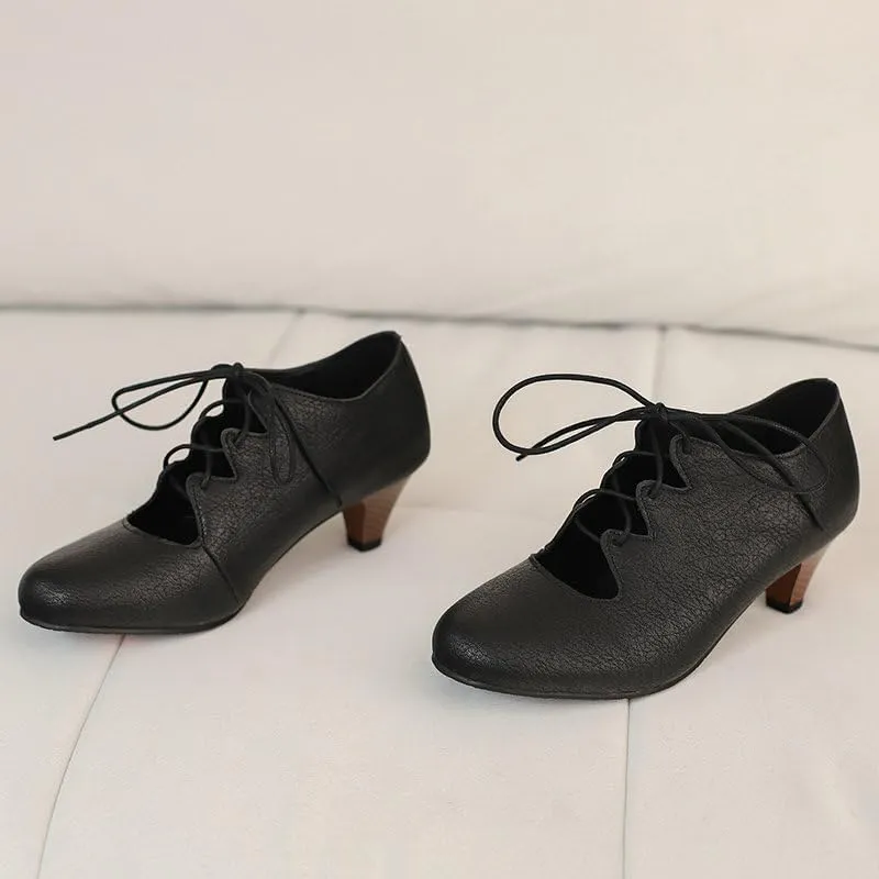Women's Brogue Oxford Shoes Retro Wingtip Saddle Platform Pumps Lace Up Outdoor Footwear