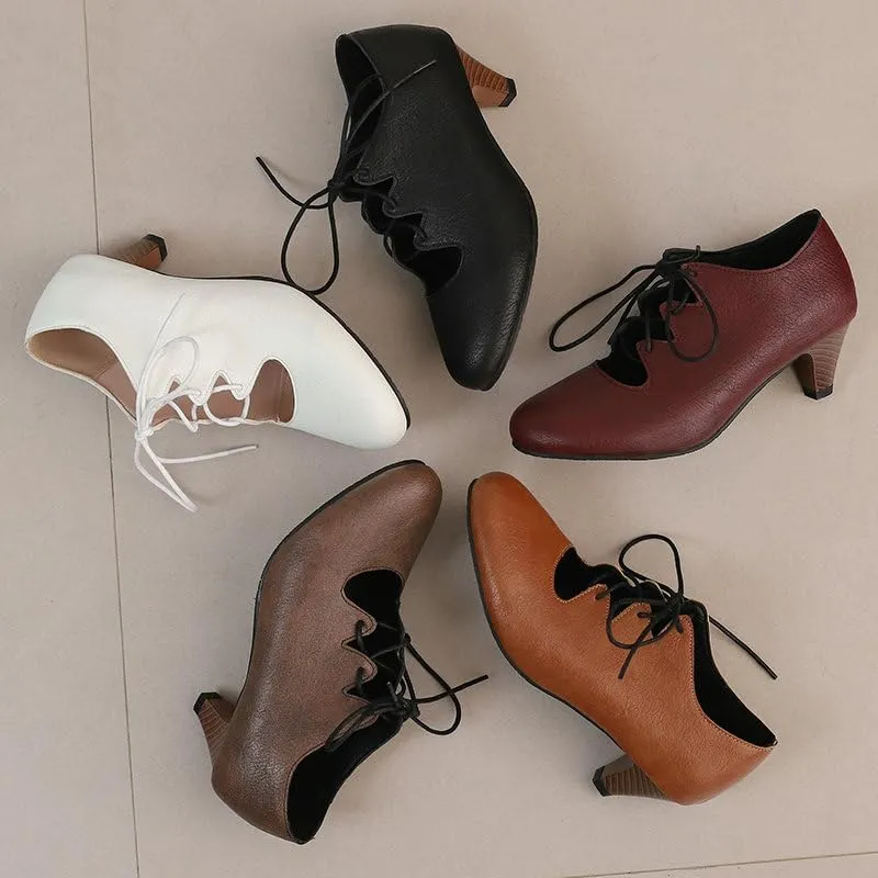 Women's Brogue Oxford Shoes Retro Wingtip Saddle Platform Pumps Lace Up Outdoor Footwear
