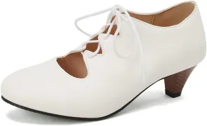 Women's Brogue Oxford Shoes Retro Wingtip Saddle Platform Pumps Lace Up Outdoor Footwear