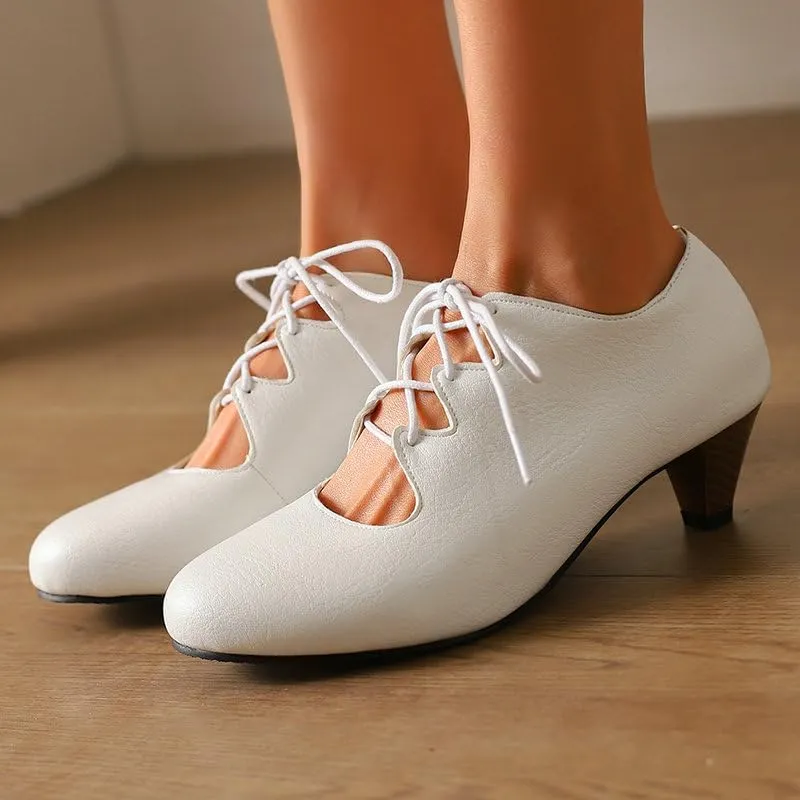 Women's Brogue Oxford Shoes Retro Wingtip Saddle Platform Pumps Lace Up Outdoor Footwear
