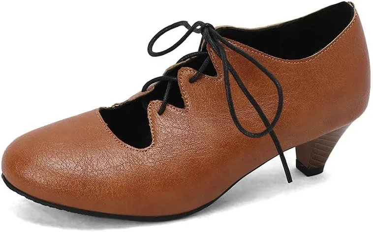 Women's Brogue Oxford Shoes Retro Wingtip Saddle Platform Pumps Lace Up Outdoor Footwear