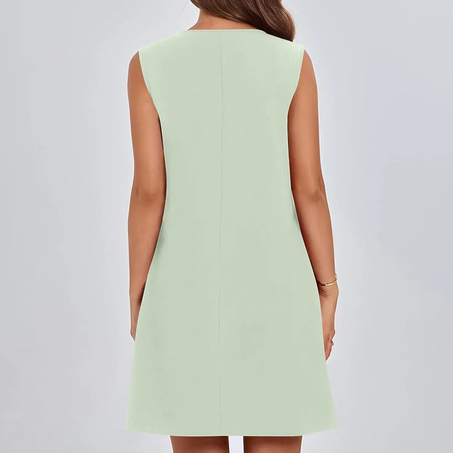 Women's Cotton Linen Summer Casual Dresses Round Neck Sleeveless Midi Dress with Pockets Comfy Daily Wear Sundresses
