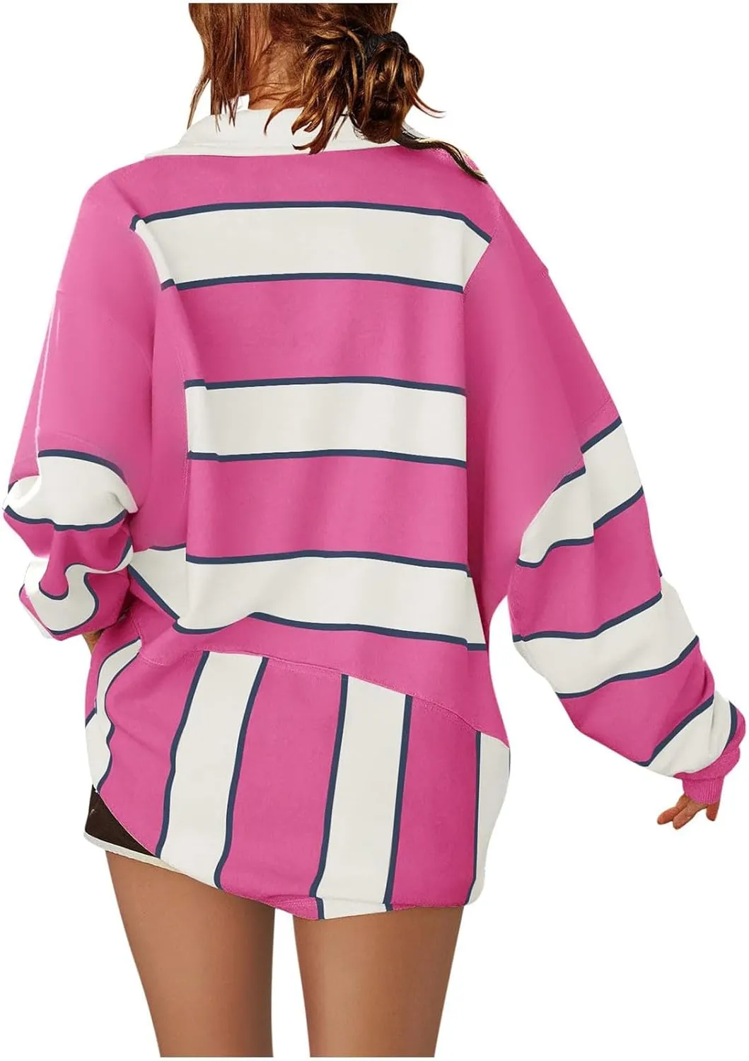 Womens Oversized Striped Swearshirt V Neck Color Block Tops Teen Girls Y2K Clothes Trendy Preppy Outfits Fall Shirts