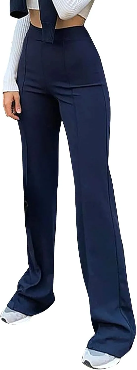 Women's Sexy Slimming Stretchy Trousers High Waisted Wide Leg Button-Down Pants Sailor Bell Flare Pants