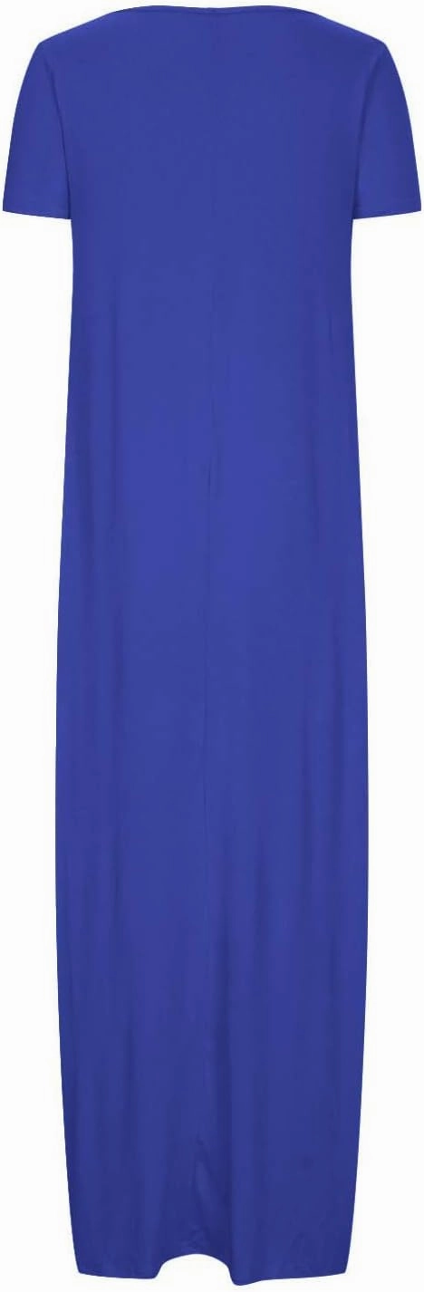 Womens Dress 2024 Fashion Casual Crewneck Solid Flowy Swing Long Tunic Top Dress with Pocket Short Sleeve Maxi Dress