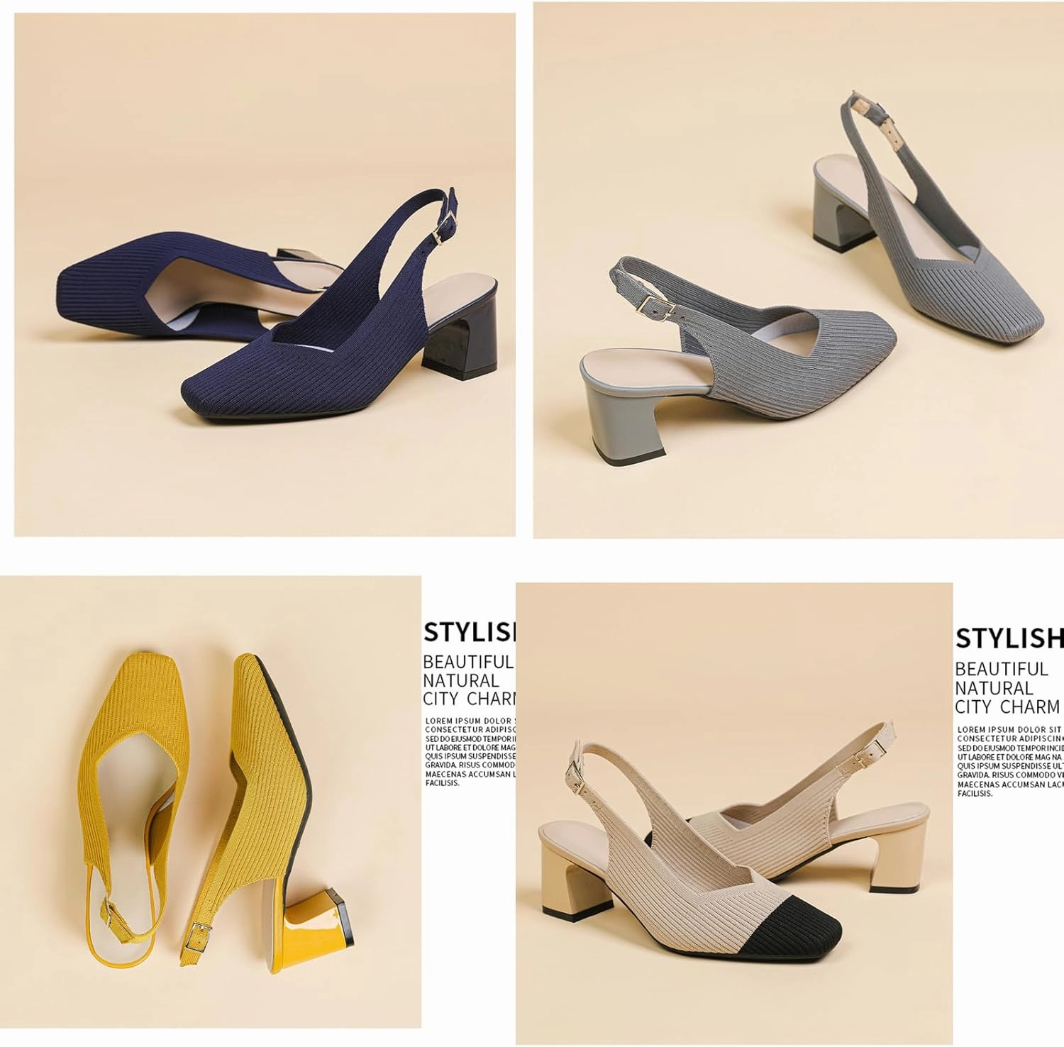 Womens Knit Slingback Low Chunky Block Heel Pumps with Elastic Ankle Strap Comfort Closed Square Toe Block Heel Backless Dress Shoes for Evening Party Bride Wedding