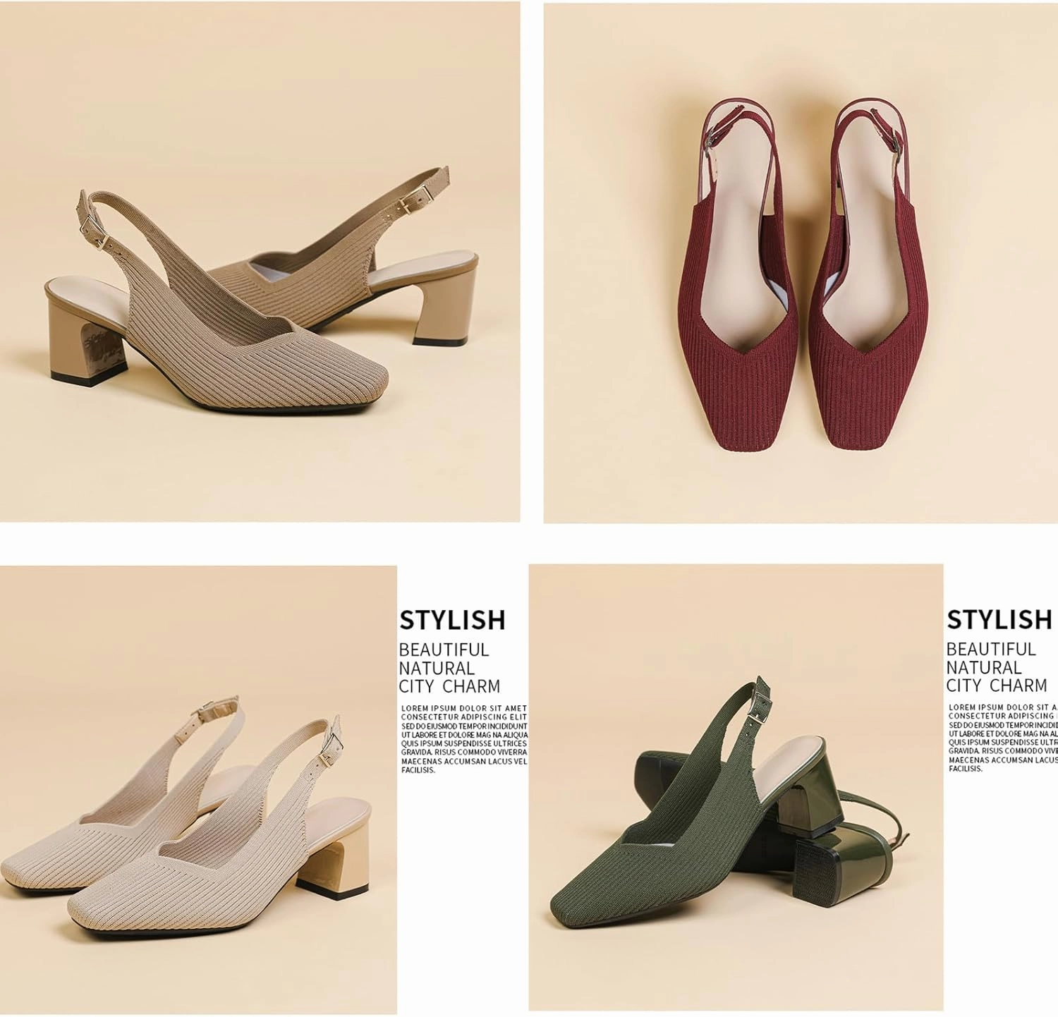 Womens Knit Slingback Low Chunky Block Heel Pumps with Elastic Ankle Strap Comfort Closed Square Toe Block Heel Backless Dress Shoes for Evening Party Bride Wedding