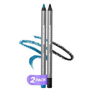 Wonderskin 1440 Longwear Blue and Black Eyeliner Pencil, 2 Pack - Waterproof, Sharpenable & Smudge Proof Eye Liner Pencil (Aqua & Liquorice)