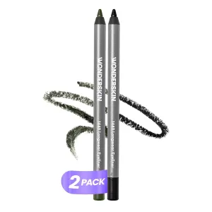 Wonderskin 1440 Longwear Green and Black Eyeliner Pencil, 2 Pack - Waterproof, Sharpenable & Smudge Proof Eye Liner Pencil (Olive & Liquorice)