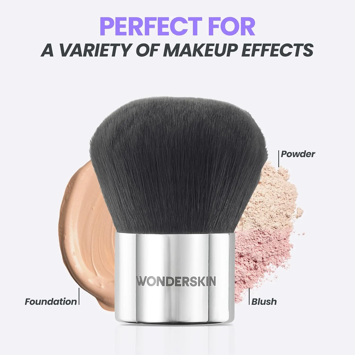 Wonderskin Kabuki Brush - Round Top Bronzer Brush for Face & Body - Ultra-Soft Bristles for Liquid, Pressed, Loose Foundation or Setting Powder Makeup