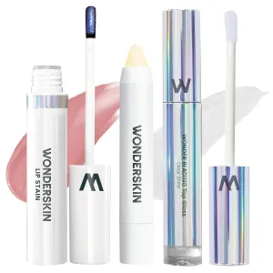 Wonderskin Lip Stain Peel Off Masque (XOXO), with Lip Scrub and Clear Lip Gloss