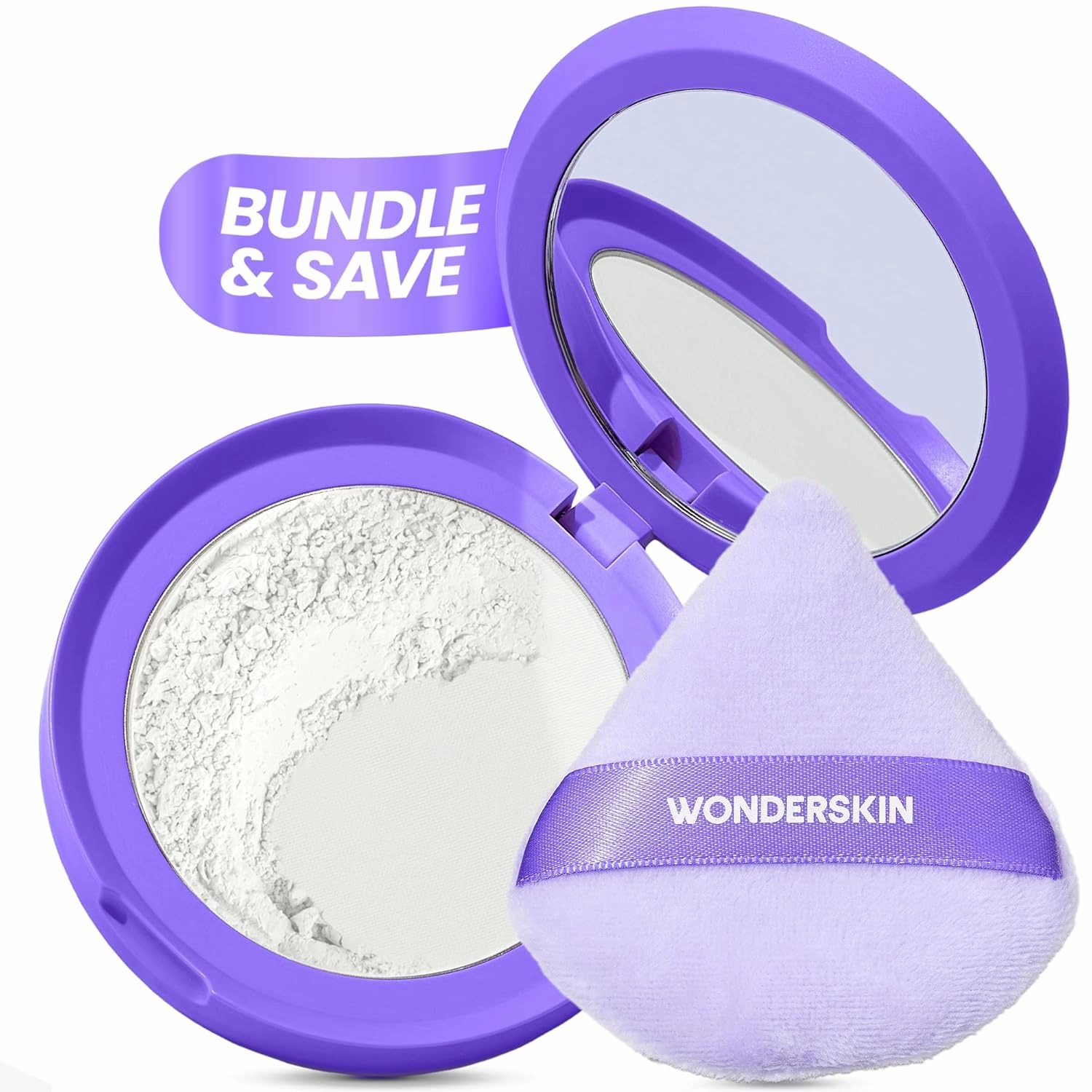 Wonderskin FYP Filter Powder and Puff Set - Translucent Setting Powder & Triangle FYP Puff for Blurring, Mattifying and Poreless Makeup Finish