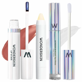 Wonderskin Lip Stain Peel Off Masque (Lovely), with Lip Scrub and Clear Lip Gloss