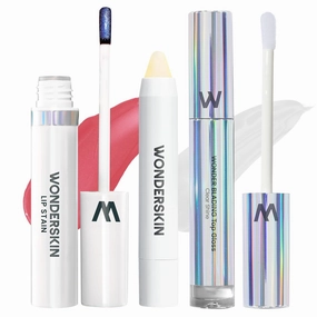 Wonderskin Lip Stain Peel Off Masque (Romance), with Lip Scrub and Clear Lip Gloss
