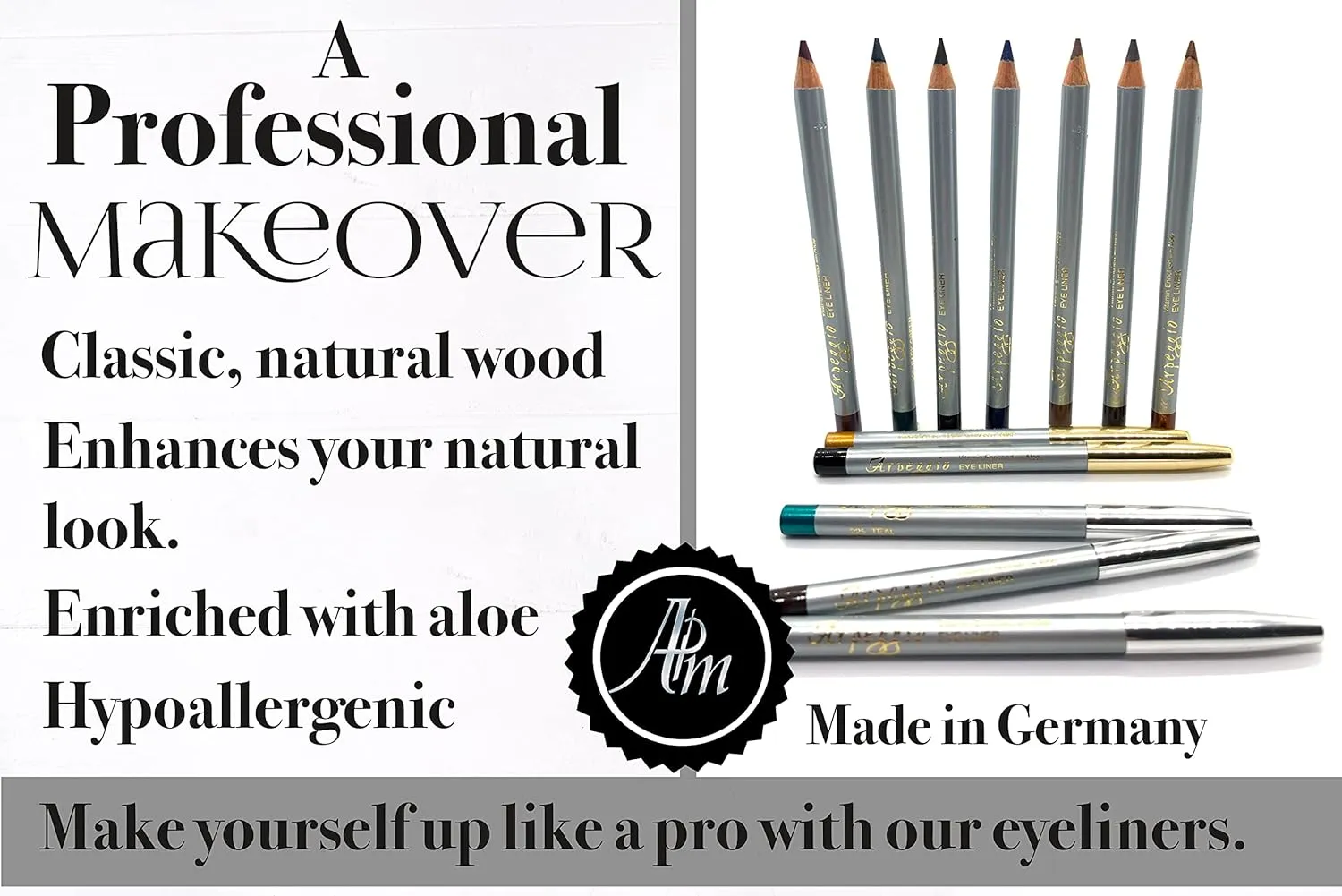 Wood Eyeliner Pencil Water Resistant and Long Lasting Professional Use Eye Makeup in 12 Shades Glides easy and hydrates with aloe enriched formula Made in Germany (Charcoal)