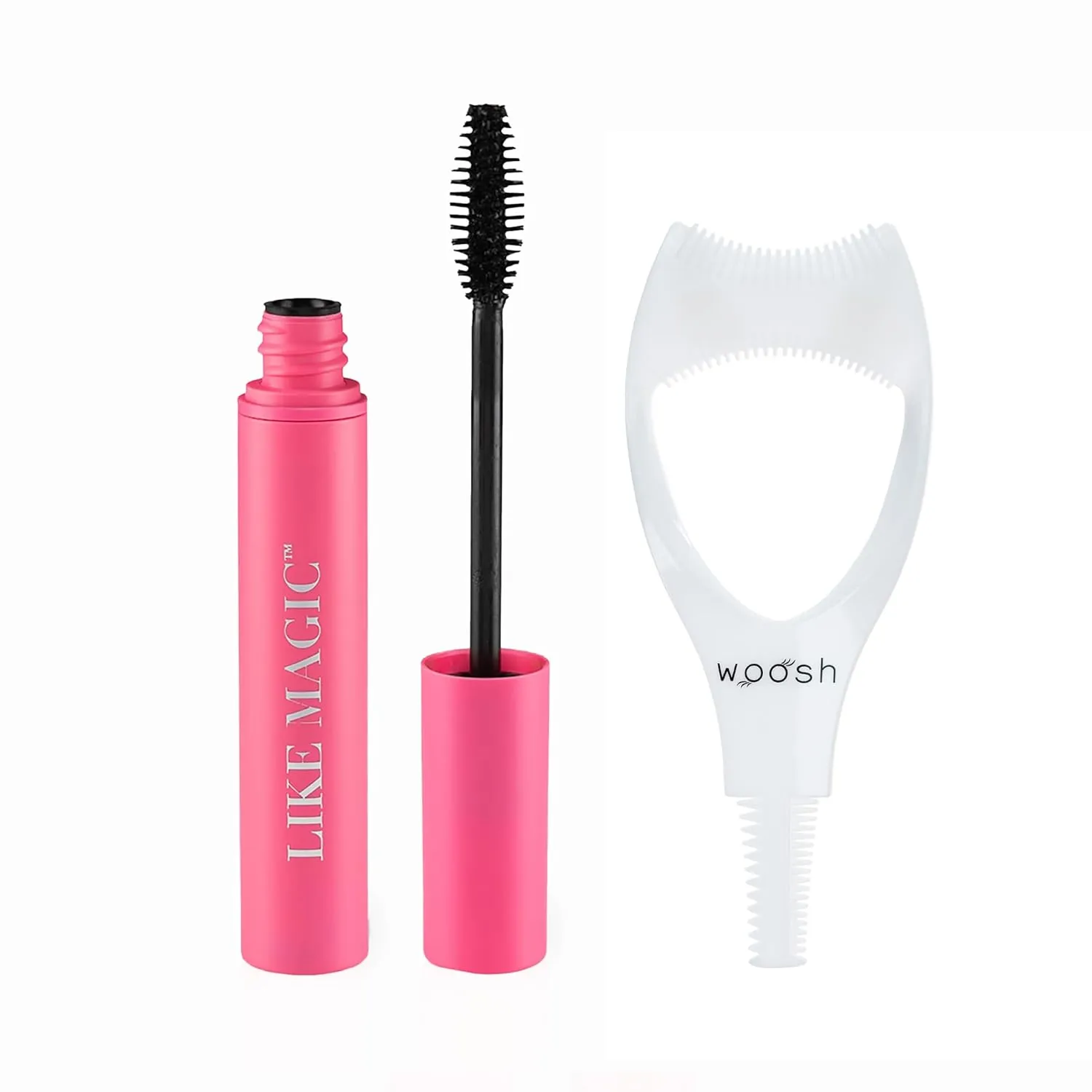 Woosh Beauty, Like Magic Mascara & Mascara Shield Eye Makeup Kit, Lengthens & Volumizes, No Clumps or Smudges, Eyebrow & Eyelash Comb, Vegan & Cruelty-Free
