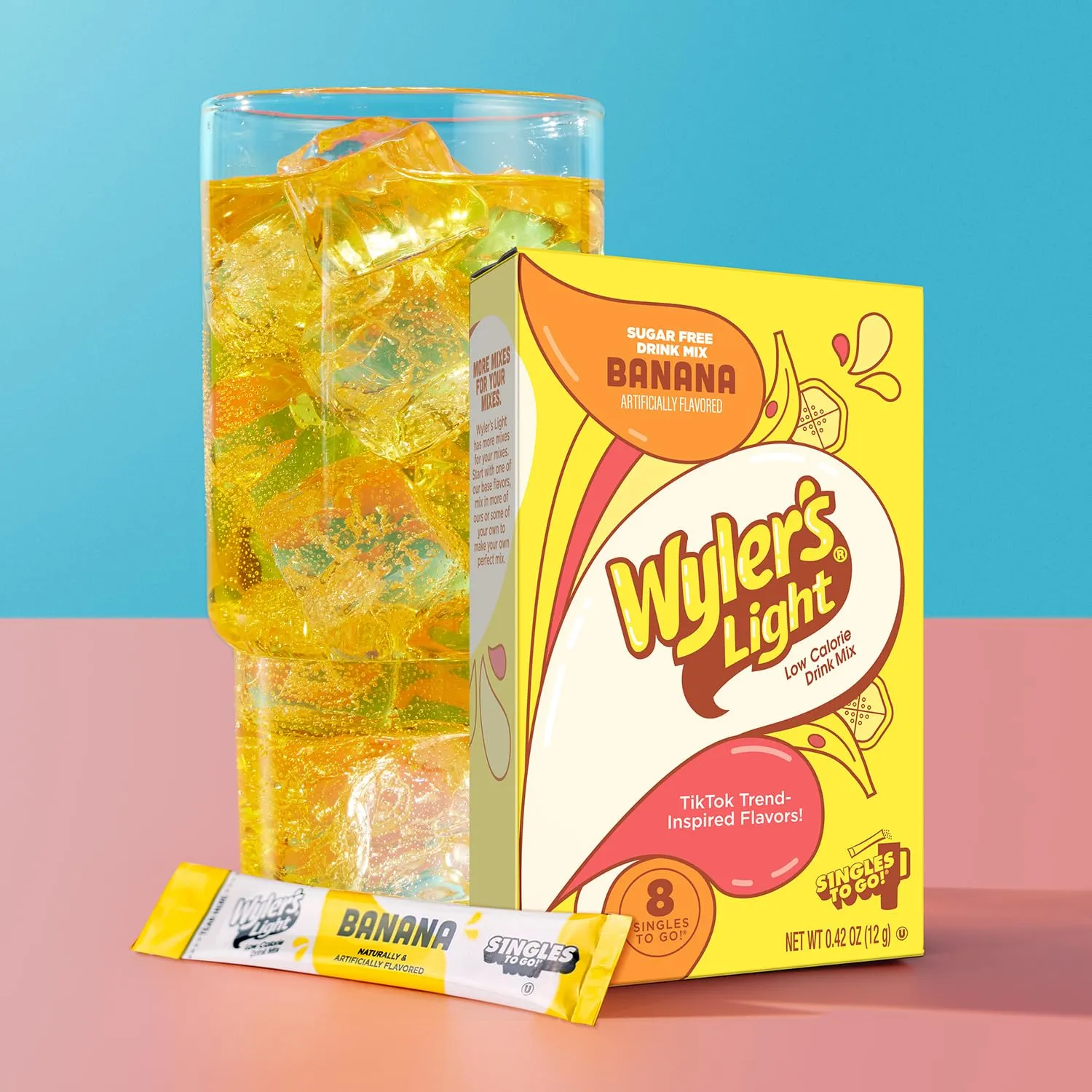 Wyler's Light Singles To Go Powder Packets, Water Drink Mix, Watertok Banana, 96 Servings, 8 Count x Pack of 12