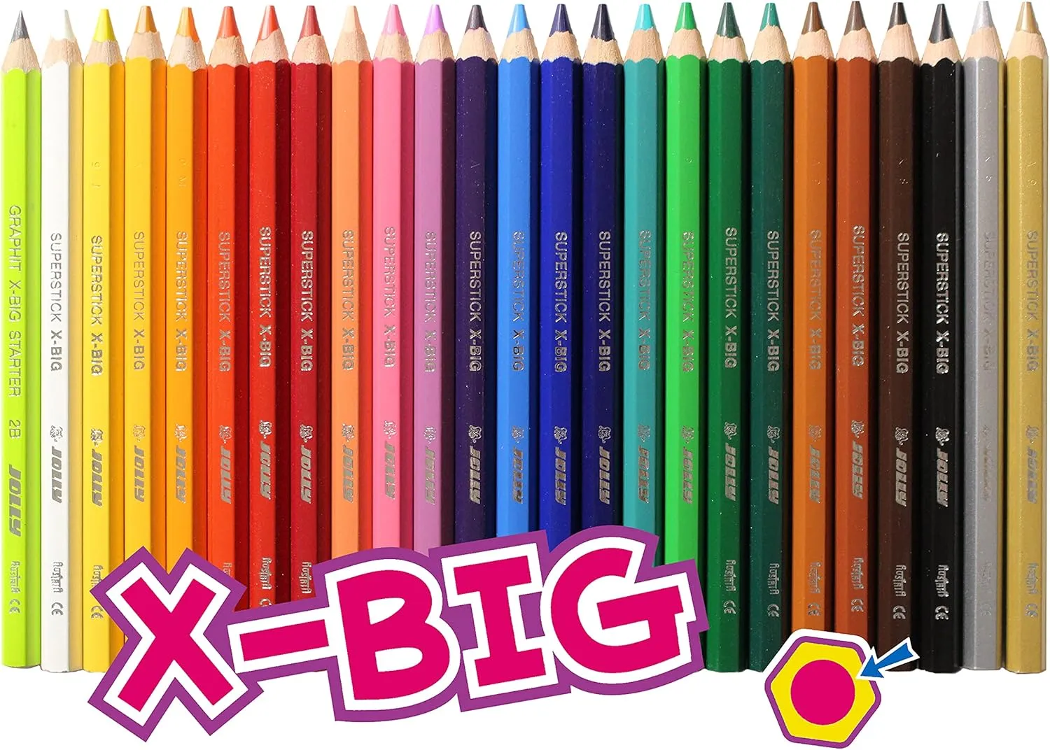 X-Big Jumbo Colored Pencils Perfect for Special Needs Art Therapy and Early Learners; 24 Multicolor Pencils With 6 Neon Highlighter Pencils; Set of 30